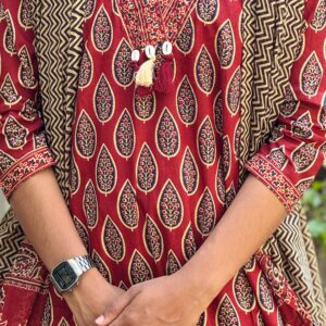 Red Ajrakh Print Kurti Set - Image 3