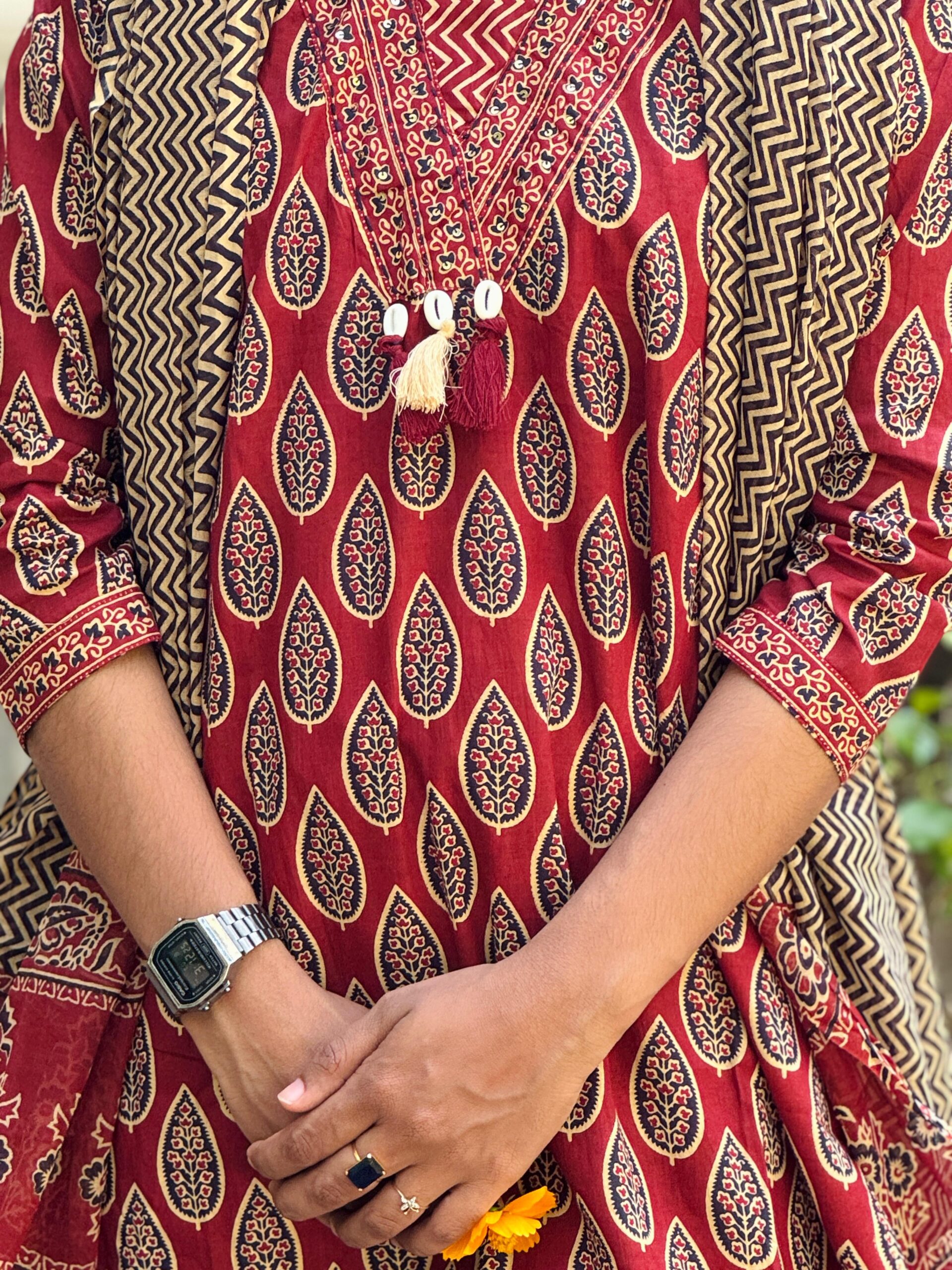Red Ajrakh Print Kurti Set - Image 3