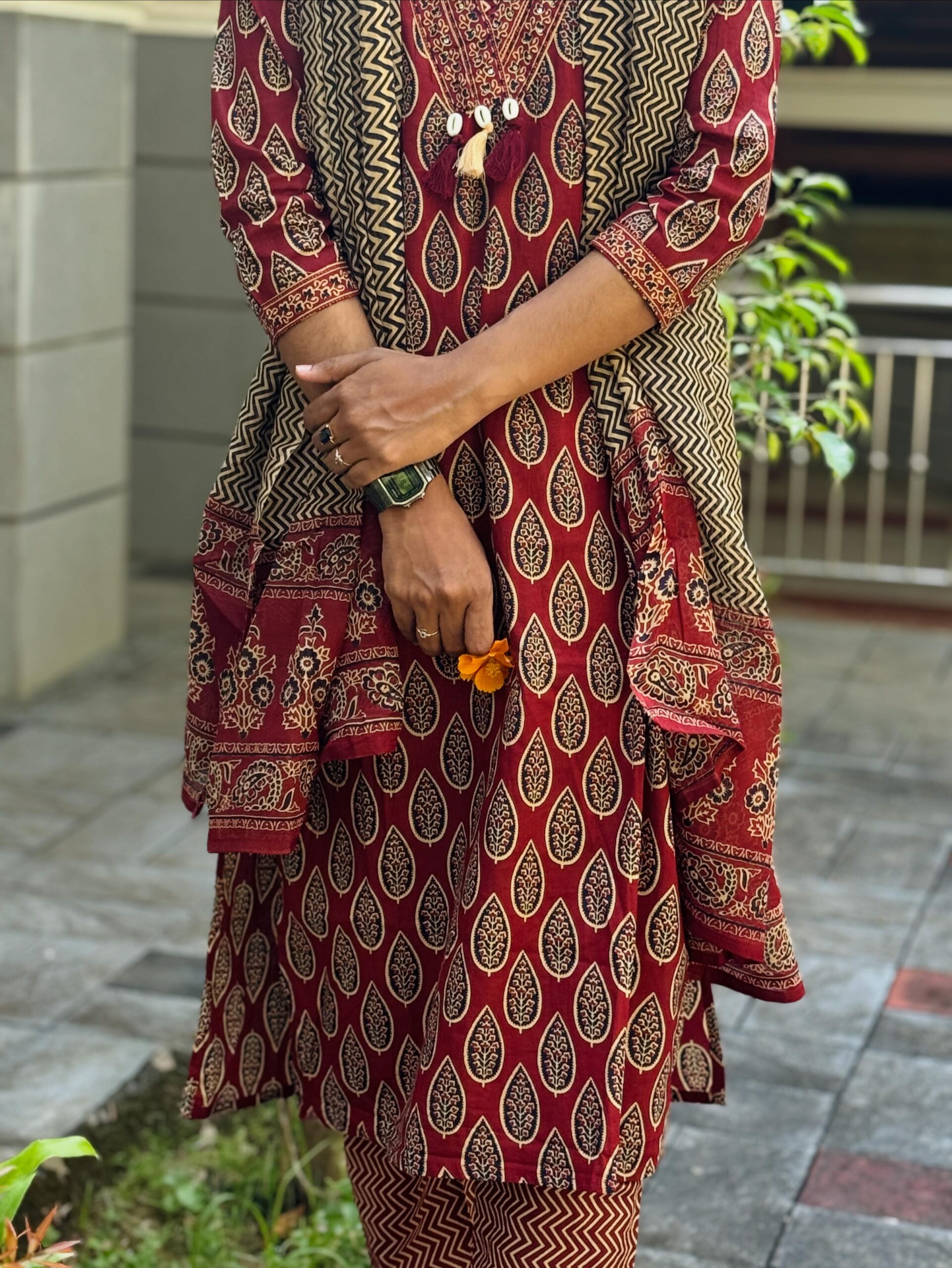 Red Ajrakh Print Kurti Set - Image 2