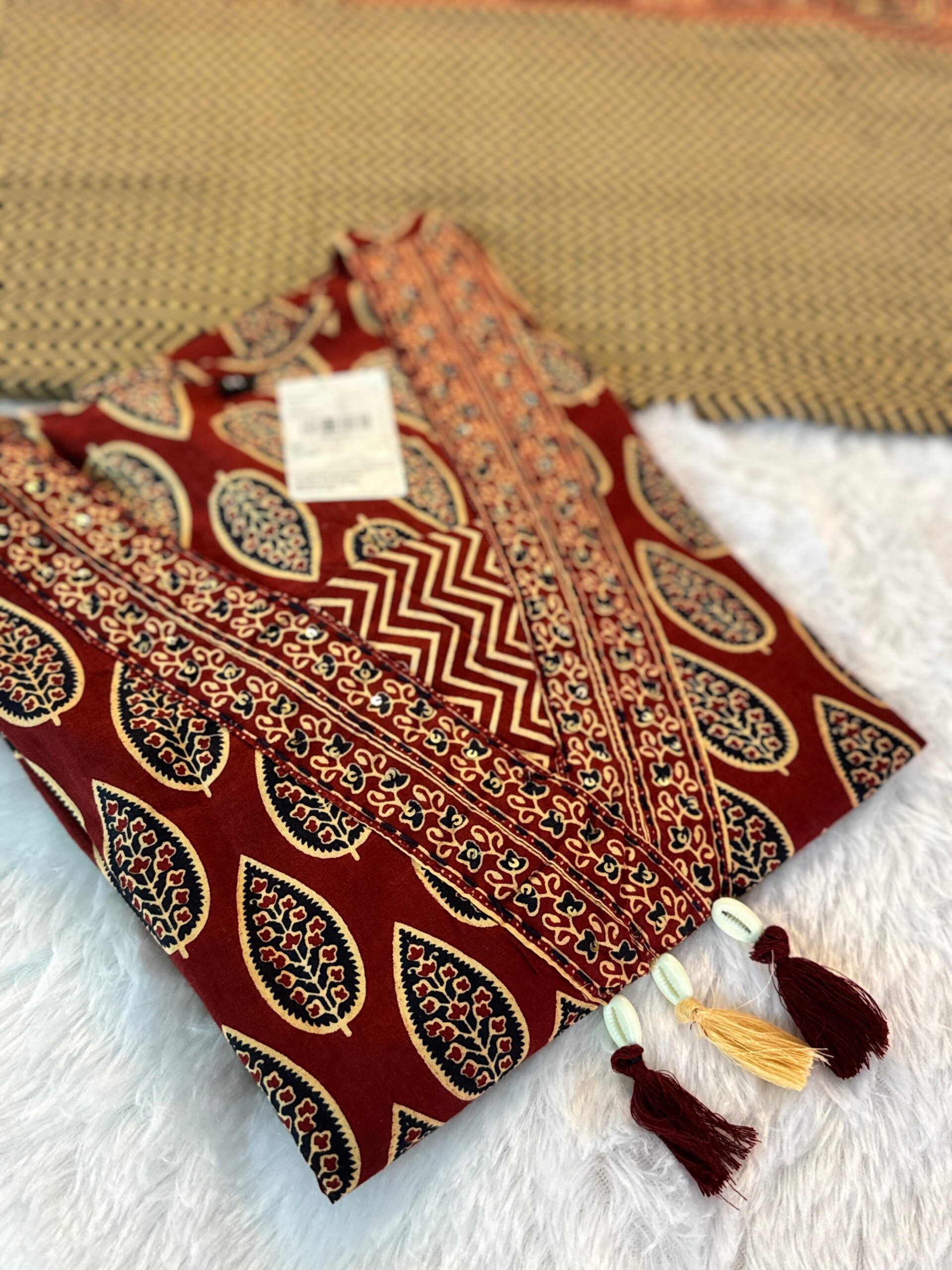 Red Ajrakh Print Kurti Set - Image 1