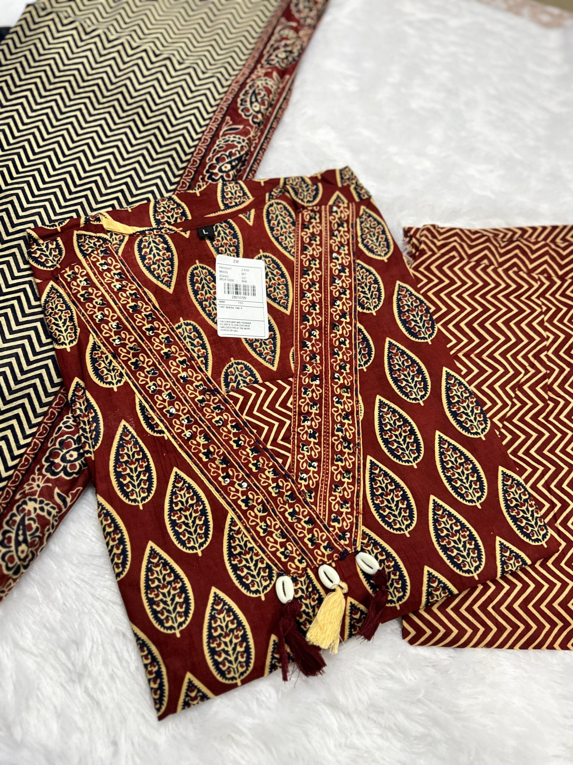 Red Ajrakh Print Kurti Set - Image 4