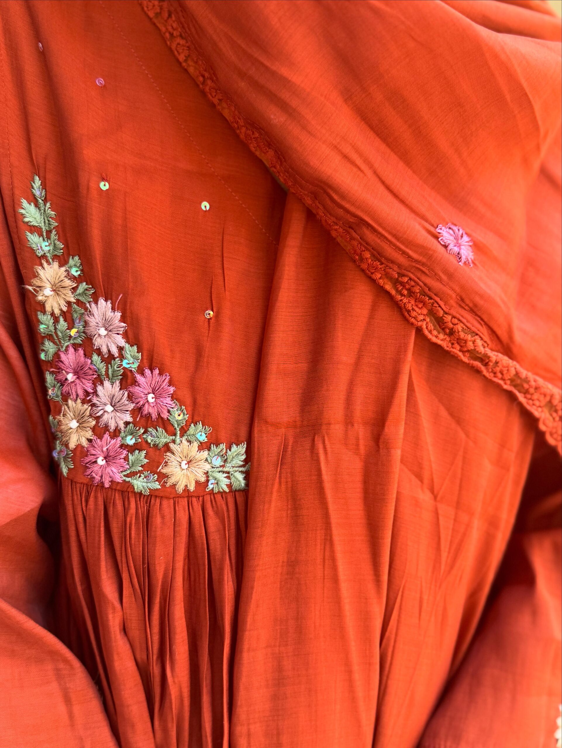 Rust Orange Anarkali - Image 3