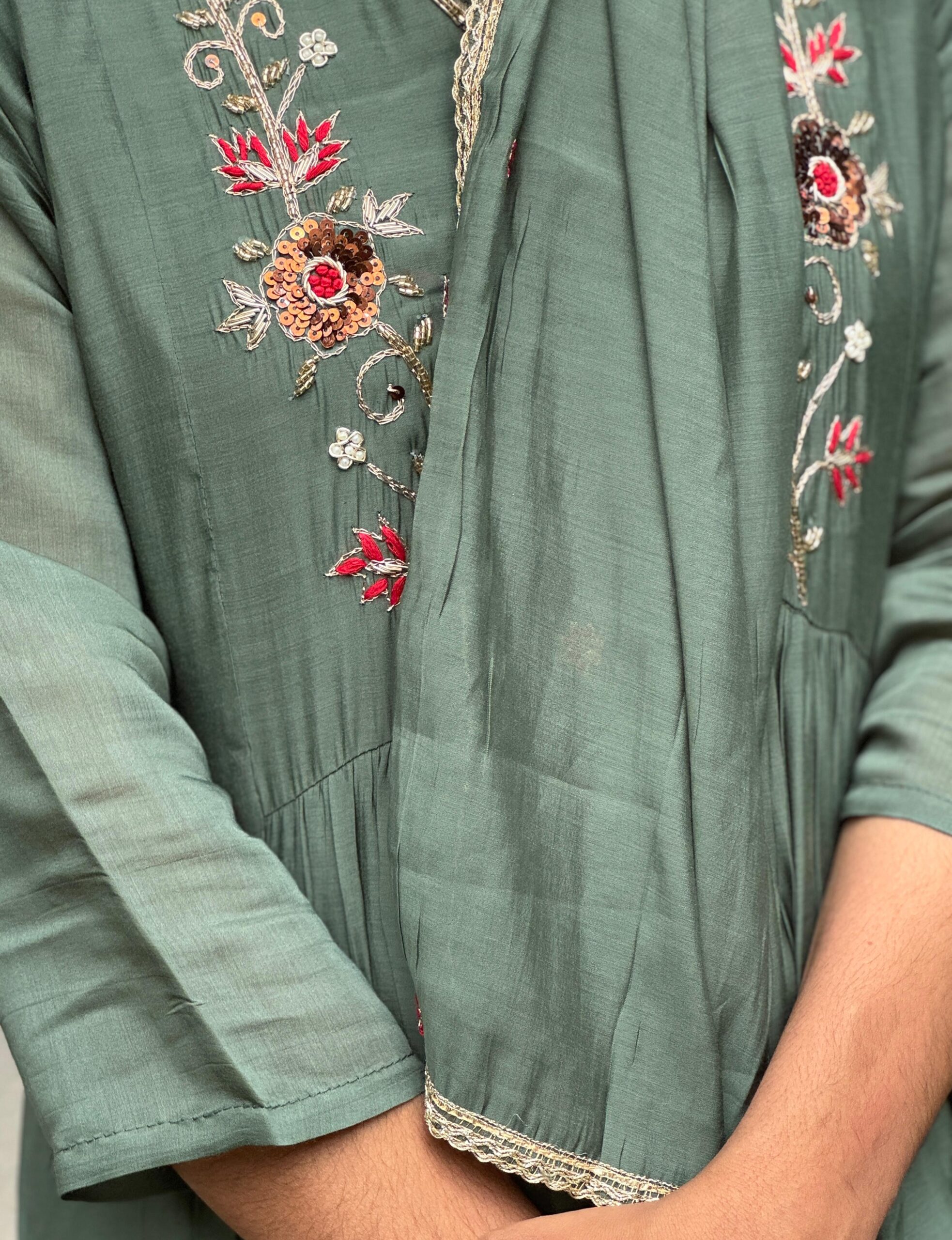 Olive Green Anarkali - Image 3