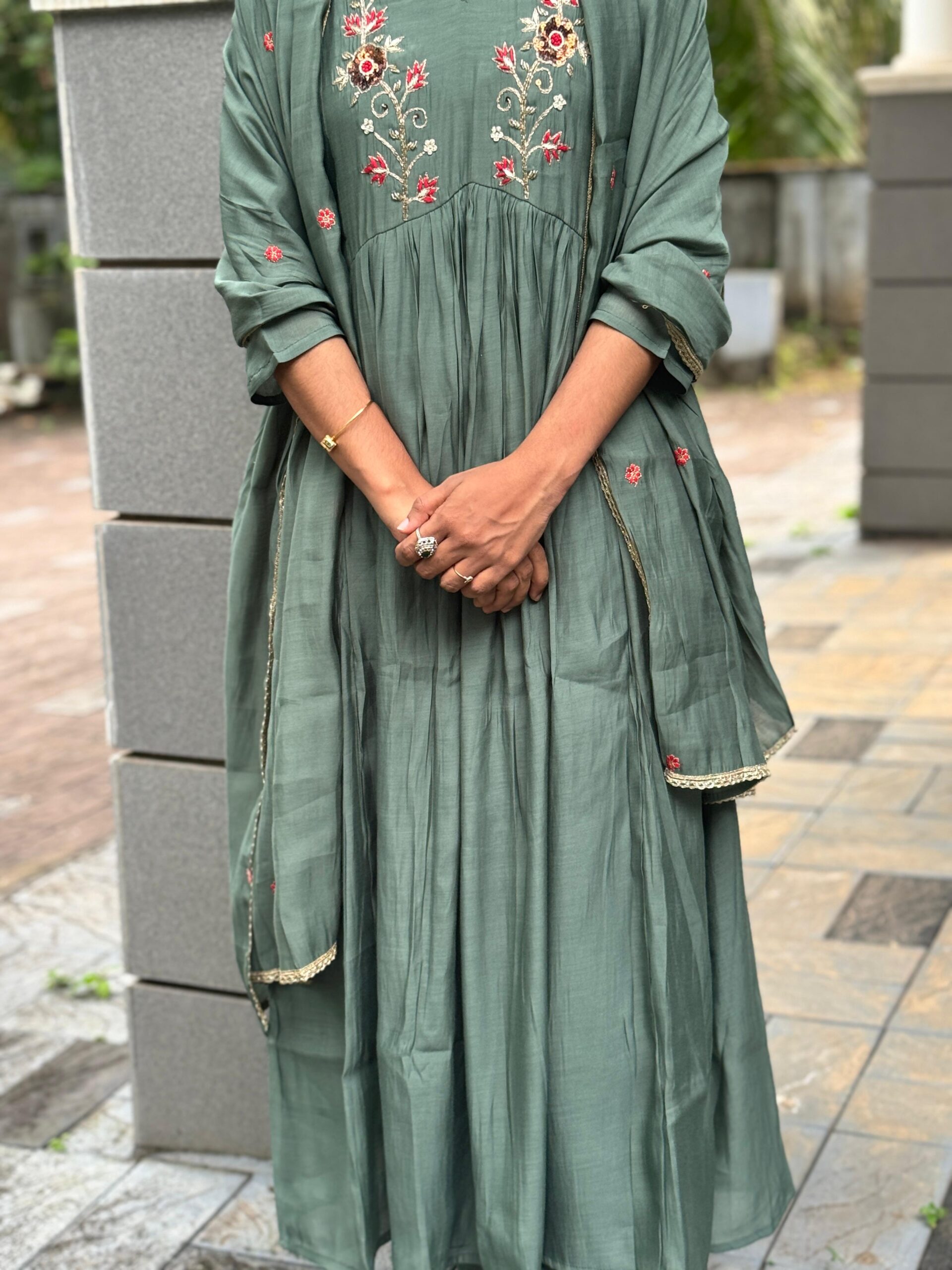 Olive Green Anarkali - Image 2