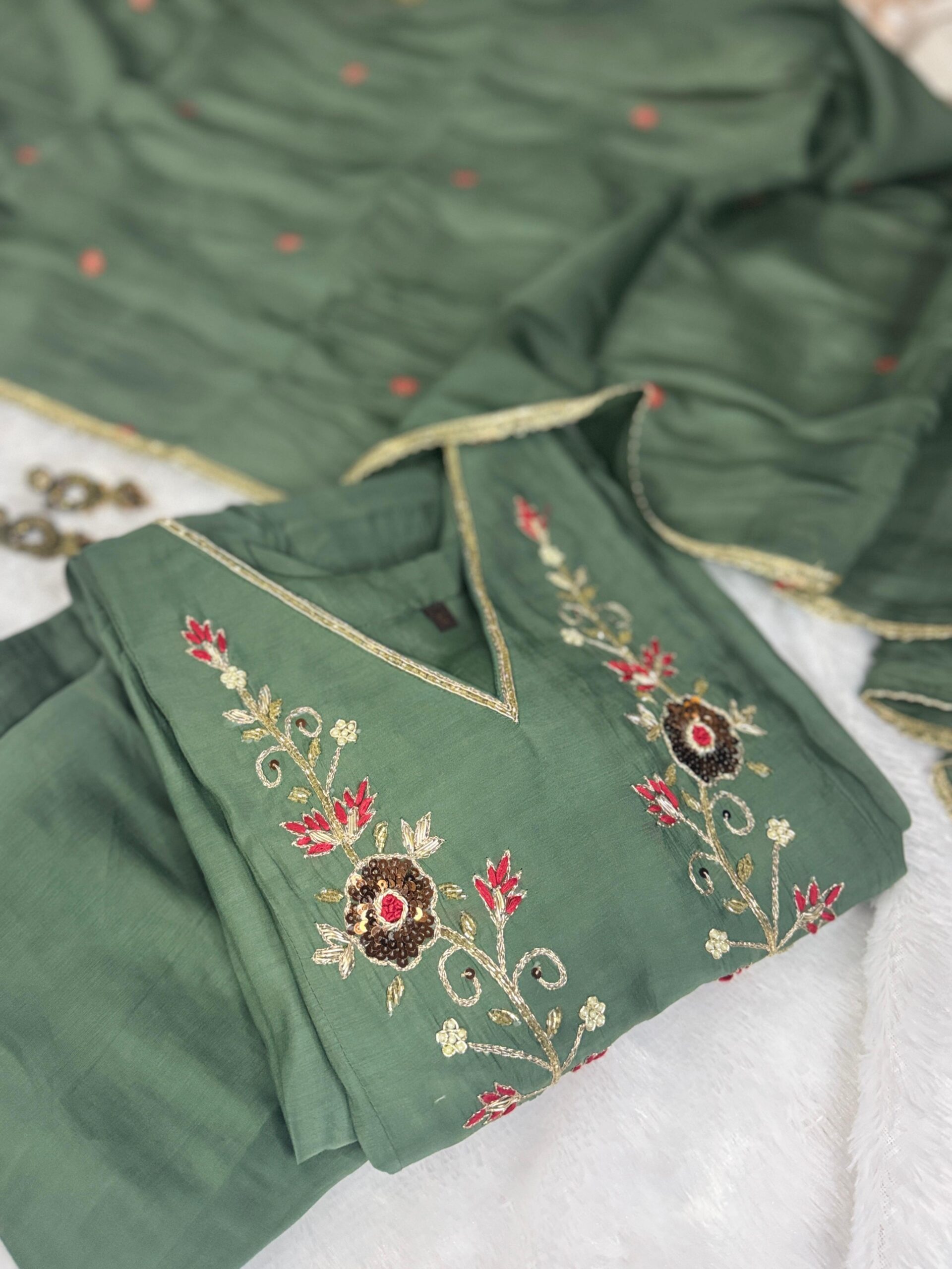 Olive Green Anarkali - Image 1
